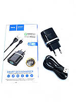 Зарядний пристрій 1 USB Hoco C12Q Black 3A + USB Cable MicroUSB (Microusbc12q) kL.