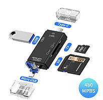Багатофункціональний пристрій для читання карт пам'яті 6 в 1 USB 3.0 Type C Micro USB TF SD USB білий (173439) kL.