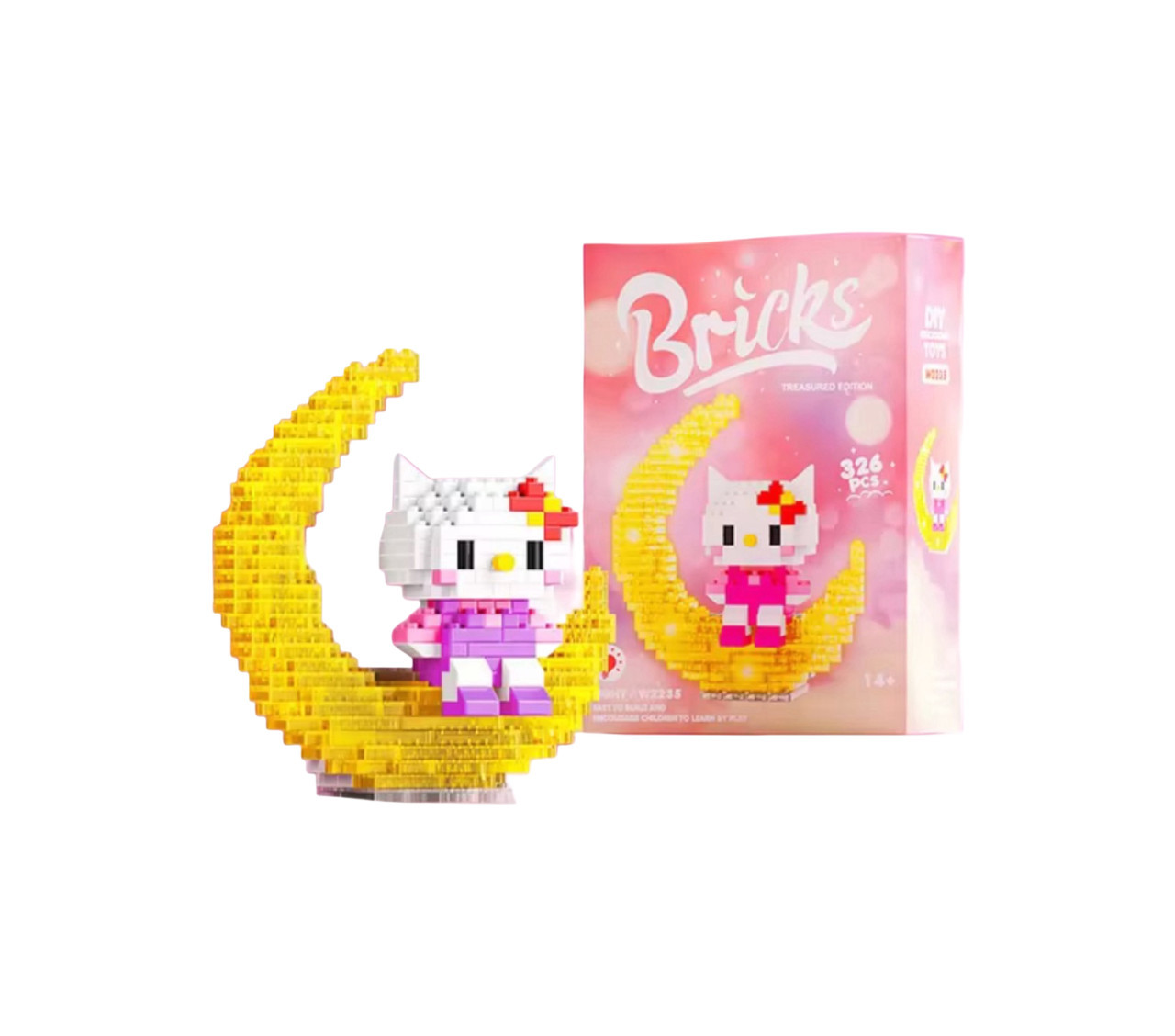 Конструктор нічник Bricks Hello Kitty сидить на місяці з підсвічуванням 326 деталей (W2235)