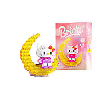 Конструктор нічник Bricks Hello Kitty сидить на місяці з підсвічуванням 326 деталей (W2235) kL.