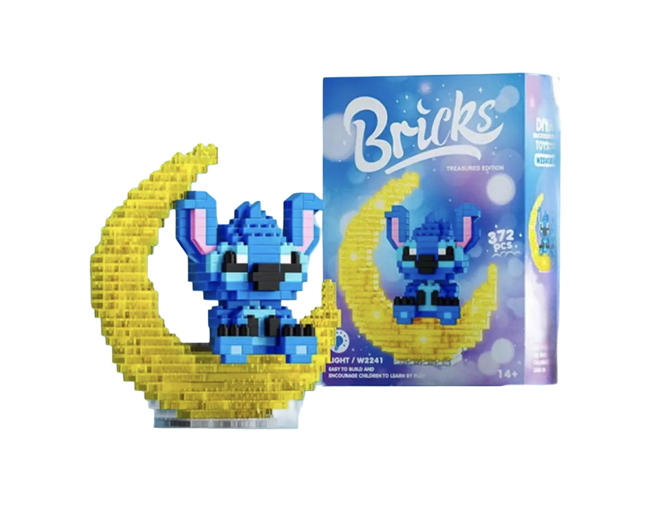 Конструктор нічник Bricks Стіч сидить на місяці з підсвічуванням 372 деталі (W2241)