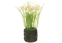 Декоративна композиція Нарциси зі штучним мохом 22см Гранд Презент 714-128