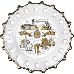 Тарілка колаж Хмельницький чорно-золота графіка 16 см Гранд Презент GP-HM-MT-004