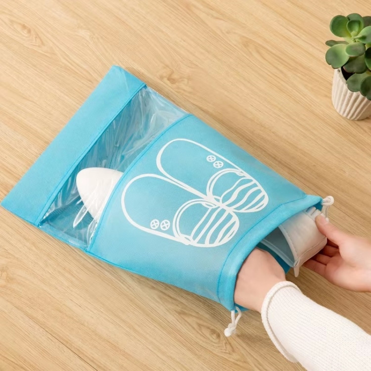 Сумка для взуття на завязках із віконцем синя 41х31см, фото 1