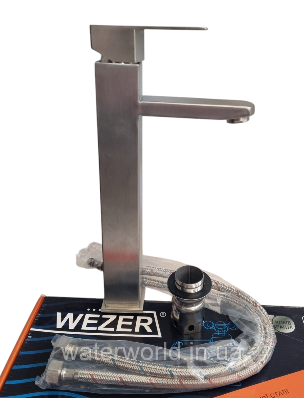 Високий змішувач для умивальника WEZER PRO11-02 з нержавіючої сталі