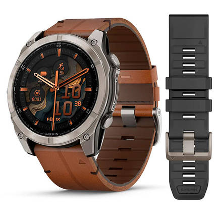 Garmin Fenix 8 смарт-годинник Amoled 51 мм Sapphire Titanium with Chestnut Leather Band 010-02905-40, фото 1