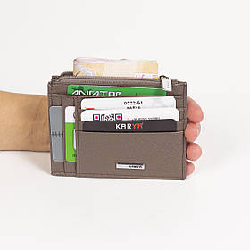 Шкіряний картхолдер Karya 0022-51 з відділенням для дріб'язку бежевий