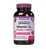 Вітамін Д3 зі смаком малини Bluebonnet Nutrition (Vitamin D3) 1000 МО 90 жувальних таблеток