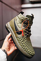 Зимові шкіряні чоловічі кросівки Nike Lunar Force 1 Duckboot Хакі Термо
