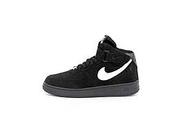 Зимові чоловічі кросівки Nike Air Force Чорні Замшеві на хутрі Люкс