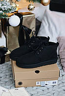 Замшеві жіночі Уггі на шнурках UGG Чорні