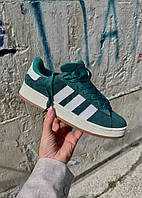 Зелені замшеві жіночі кросівки Adidas Campus Dark Green з білими полосками