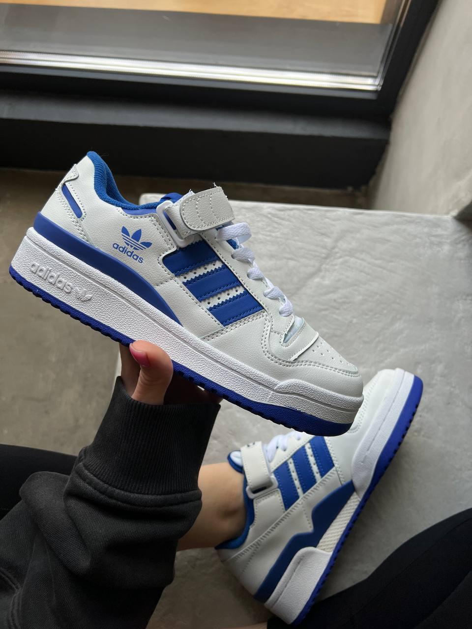 Білі з синім шкіряні чоловічі кросівки Adidas Forum 84 Low, фото 1