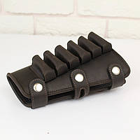 Патронташ на приклад кожаный под калибр 12 на 6 патроном. Коричневый