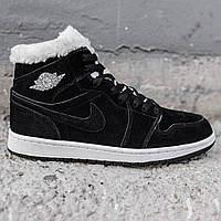 Зимові замшеві чорні чоловічі кросівки Nike Air Jordan 1 Retro