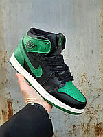 Зимові зелені з чорним шкіряні чоловічі кросівки Nike Air Jordan 1