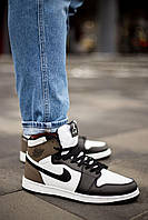 Зимові чорно-білі шкіряні чоловічі кросівки Nike Air Jordan 1