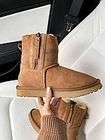 Бежеві замшеві жіночі Уггі UGG Mini Beige Zip з Блискавкою