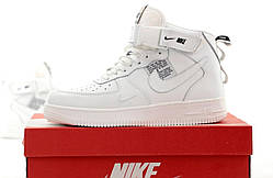 Зимові шкіряні білі чоловічі кросівки Nike Air Force 1 High Люкс