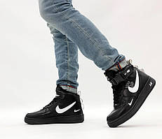Зимові шкіряні чорні чоловічі кросівки Nike Air Force 1 High Люкс