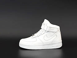 Зимові шкіряні білі чоловічі кросівки Nike Air Force 1 High Люкс