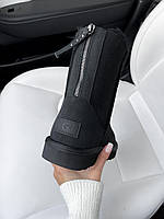 Чорні замшеві жіночі Уггі UGG CLASSIC MINI II ZIP BOOT з Блискавкою