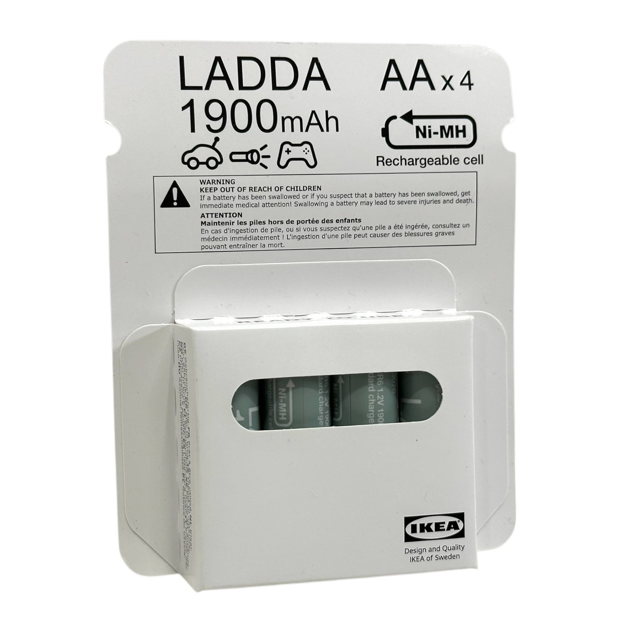 Набір акумуляторних батарейок IKEA LADDA (ІКЕА ЛАДДА). 1900 мАг. 00509814. 4 предмети, фото 1