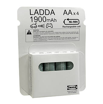 Набір акумуляторних батарейок IKEA LADDA (ІКЕА ЛАДДА). 1900 мАг. 00509814. 4 предмети
