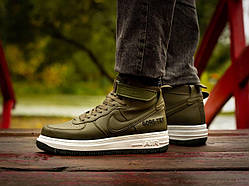 Зимові шкіряні чоловічі кросівки Nike Air Force Gore-Tex Хакі Люкс