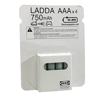 Набір акумуляторних батарейок IKEA LADDA (ІКЕА ЛАДДА). 750 мАг. 90509819. 4 предмети