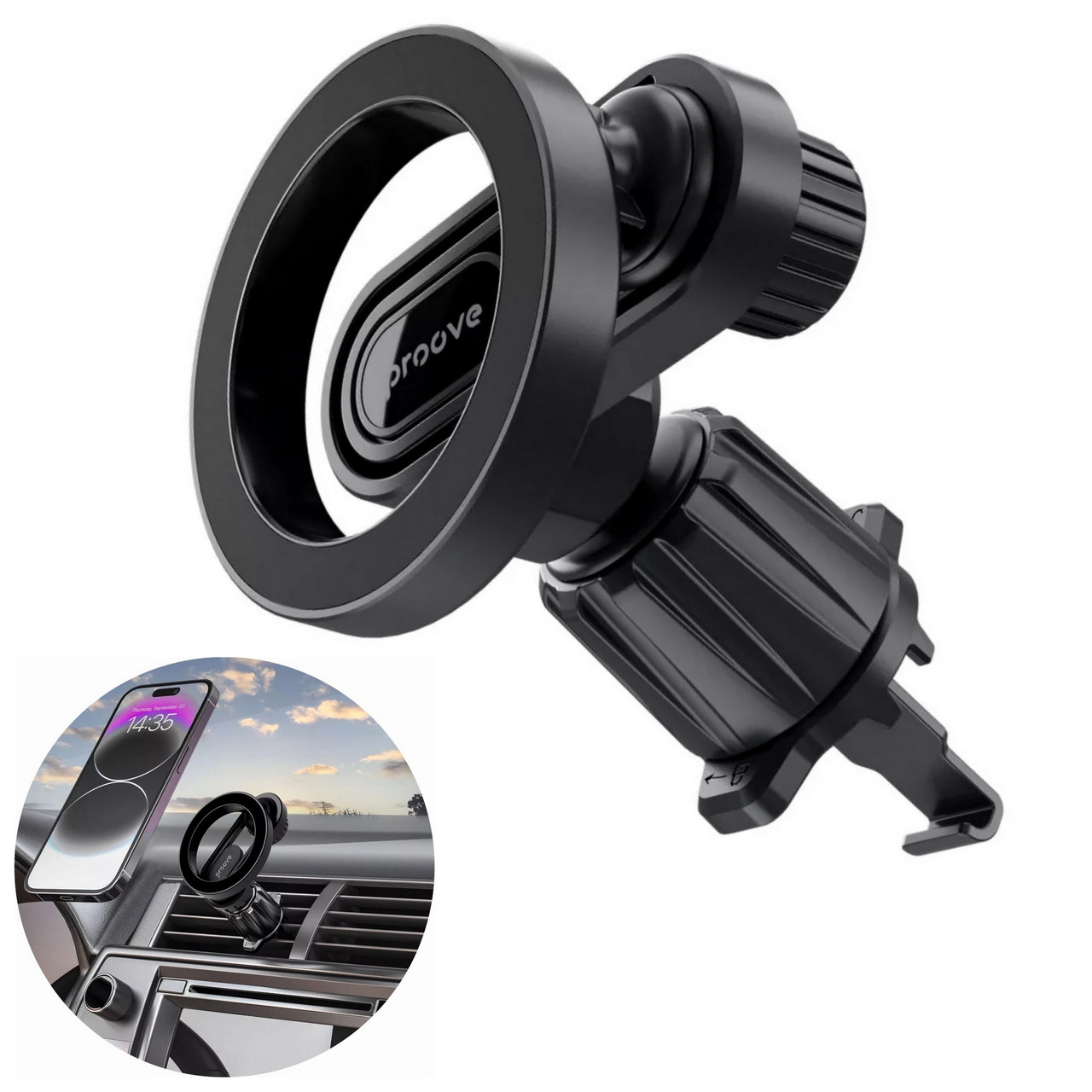 Магнітний автомобільний тримач смартфона Proove Stealth Magnetic Air Outlet Car Mount Magnetic Ring Black