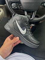 Зимові шкіряні чорні чоловічі кросівки Nike Air Force 1 High Люкс