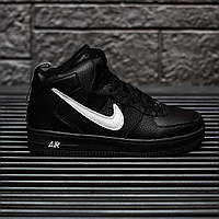 Зимові шкіряні чорні чоловічі кросівки Nike Air Force 1 High Люкс