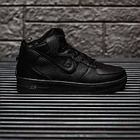 Зимові шкіряні чорні чоловічі кросівки Nike Air Force 1 High Люкс