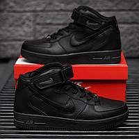 Зимові шкіряні чорні чоловічі кросівки Nike Air Force 1 High Люкс