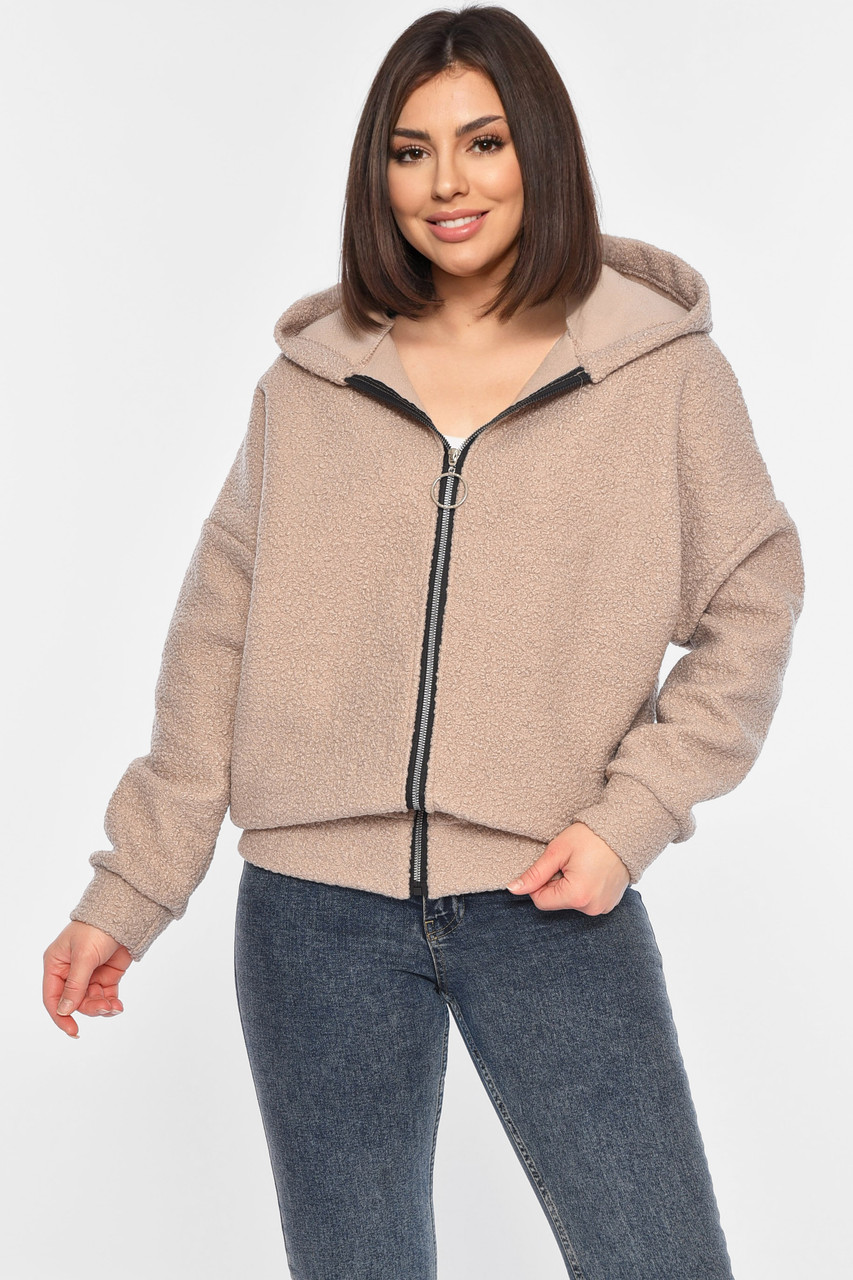 Кофта тедді на блискавці жіноча кольору мокко 195859S, фото 1