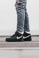 Зимові шкіряні чорні чоловічі кросівки Nike Air Force 1 Люкс