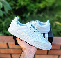Білі чоловічі шкіряні кросівки Adidas Samba Демісезонні кросівки Адідас Самба