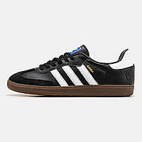 Чорні шкіряні жіночі кросівки Adidas Samba / демісезонні кеди Адідас Самба
