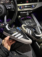 Чорні шкіряні чоловічі кросівки Adidas Samba Демісезонні кросівки Адідас Самба