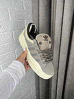 Сірі з бежевим замшеві жіночі кросівки Adidas Campus x Bad Bunny Grey