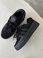 Чорні замшеві жіночі кросівки Adidas Campus Premium демісезонні адідас кампус