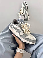 Сірі шкіряні жіночі кросівки Bape Court Sta Light Grey Cream