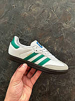 Білі з зеленим шкіряні жіночі кросівки Adidas Samba Демісезонні кеди Адідас Самба