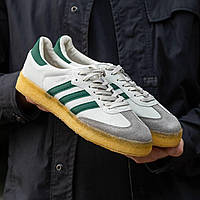 Білі з зеленим шкіряні жіночі кросівки Adidas Sabma Демісезонні кеди Адідас Самба