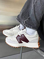 Бежеві замшеві жіночі кросівки New Balance 327 Moonbeam Classic Burgundy