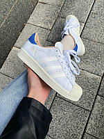 Голубі шкіряні жіночі кросівки Adidas Superstar White