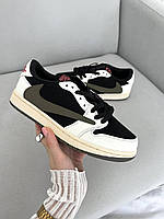 Оливкові жіночі шкіряні кросівки Nike Air Jordan 1 low x Travis Scott Golf