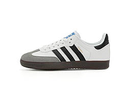 Білі чоловічі шкіряні кросівки Adidas Samba White Black Демісезонні кросівки Адідас Самба