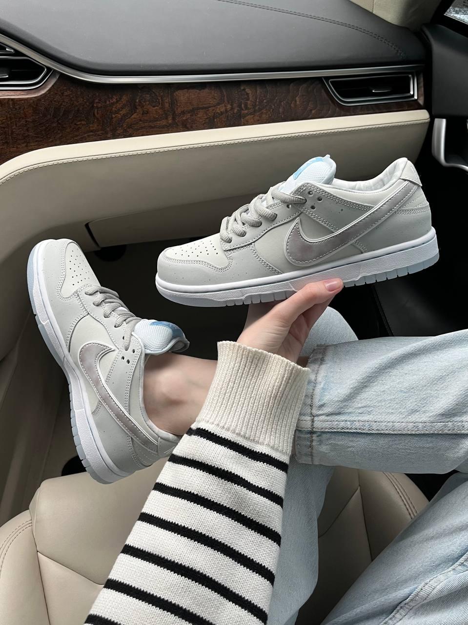 Сірі шкіряні жіночі кросівки Nike SB Dunk White Lobster, фото 1